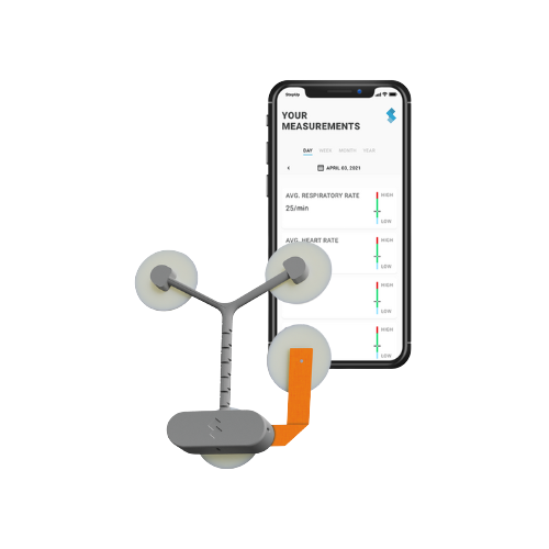 The StepUp Health application beside the wearable sensor